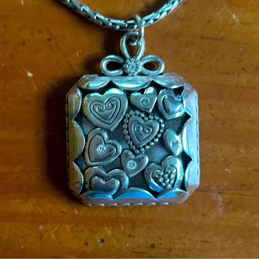 Brighton Square Pendant with Silver Hearts Necklace comes with Cloth Bag Retired - Picture 4 of 12